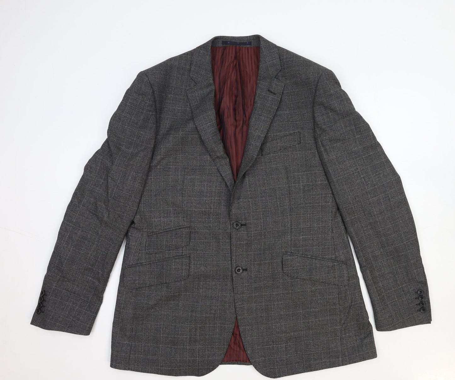 Marks and Spencer Mens Grey Plaid Wool Jacket Blazer Size L Regular