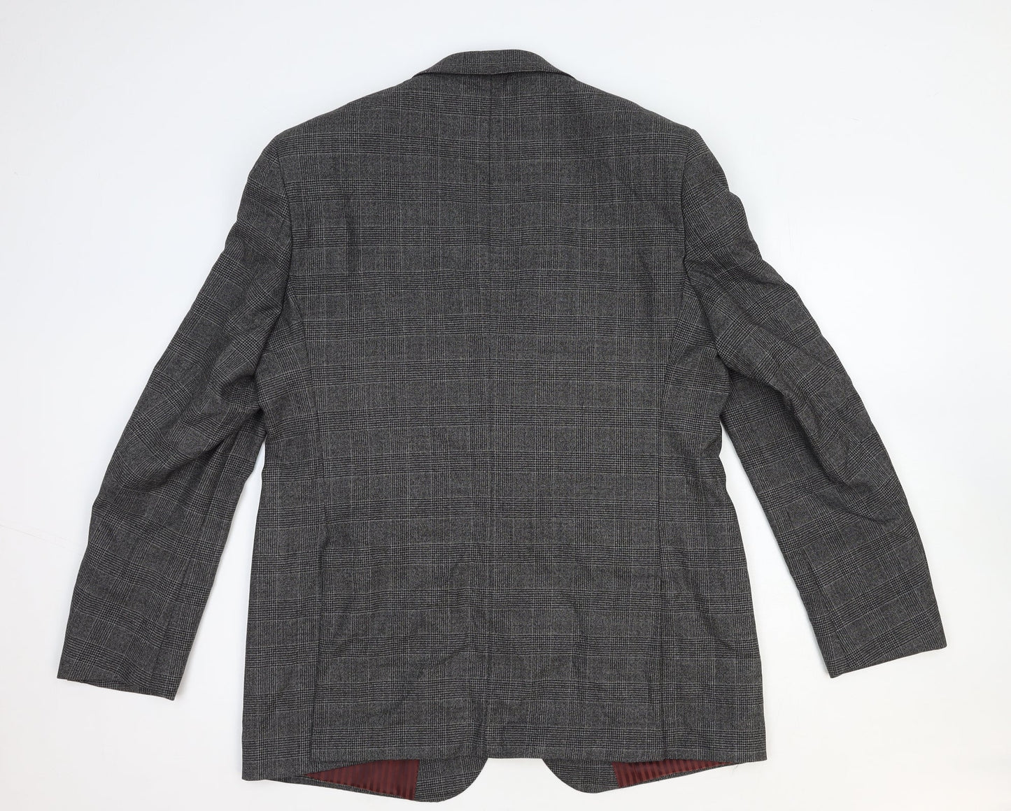 Marks and Spencer Mens Grey Plaid Wool Jacket Blazer Size L Regular