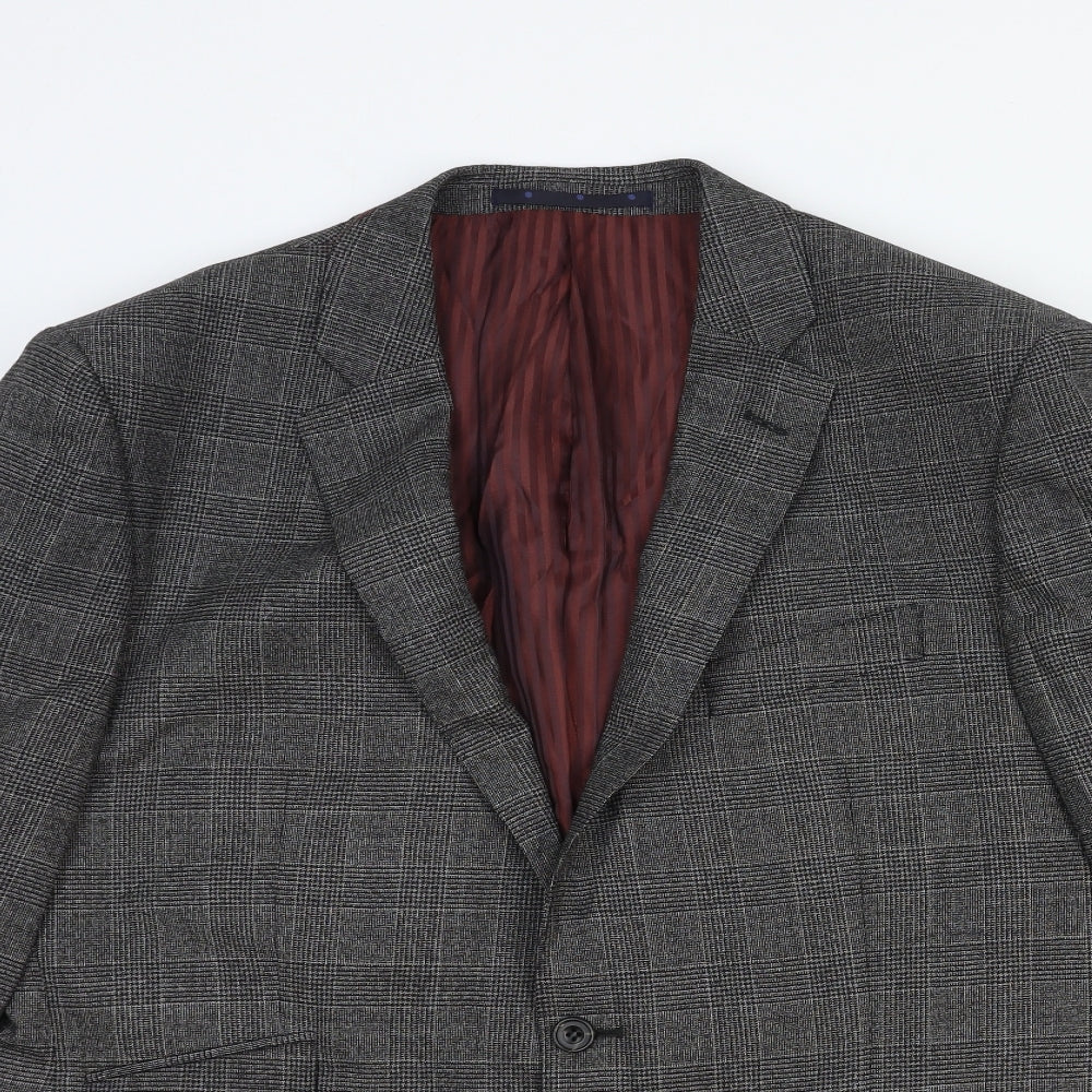Marks and Spencer Mens Grey Plaid Wool Jacket Blazer Size L Regular