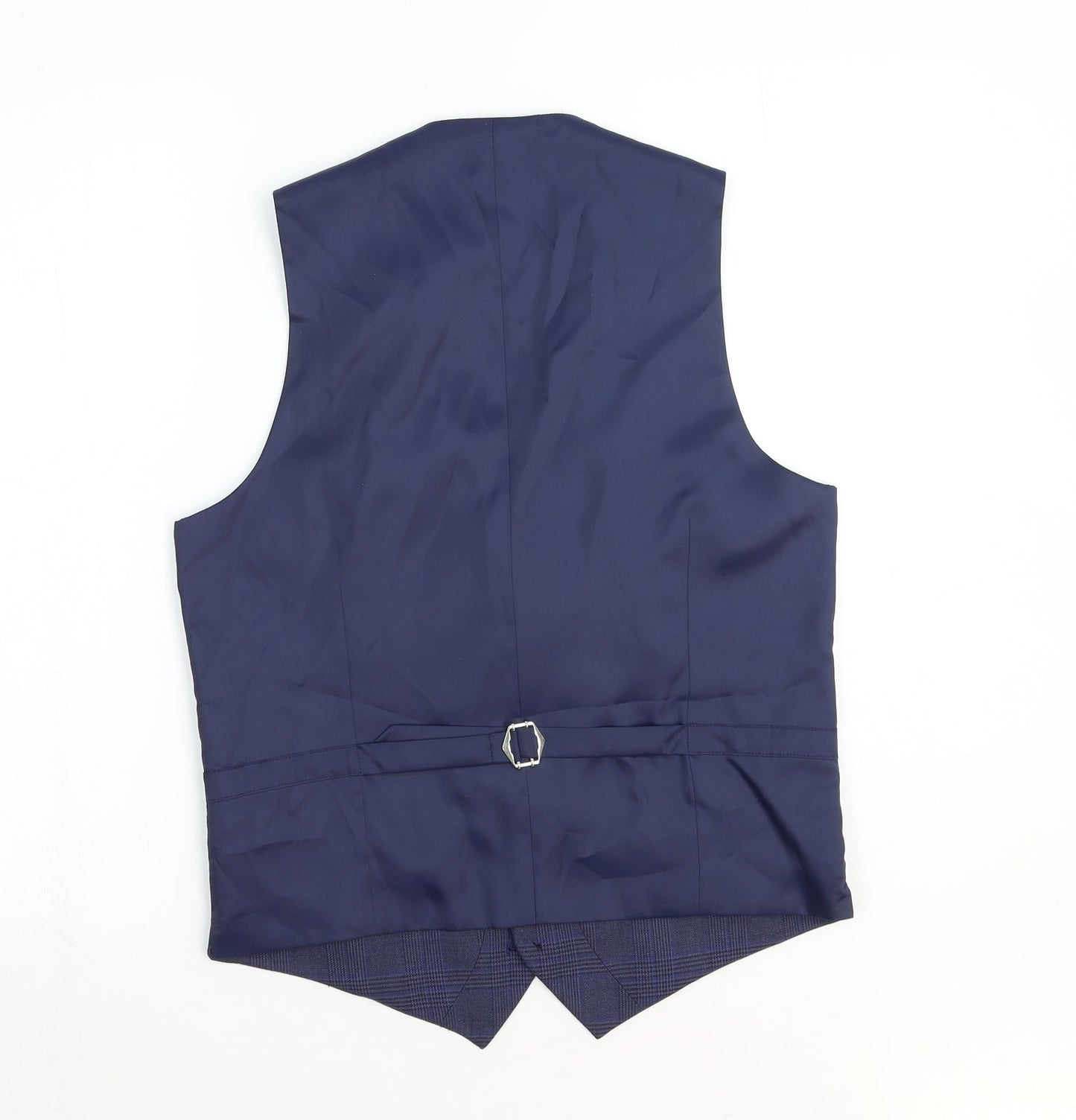 Marks and Spencer Mens Blue Plaid Polyester Jacket Suit Waistcoat Size S Regular