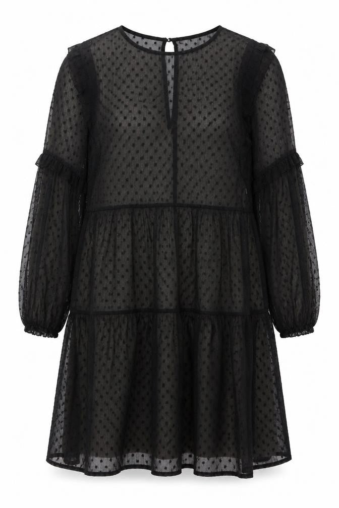 Divided by H&M Womens Black Polka Dot Polyester Trapeze & Swing Size M Round Neck Button