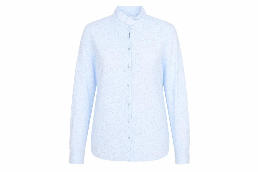 Aziz Womens Blue Geometric Polyester Basic Button-Up Size L Collared - Star Pattern