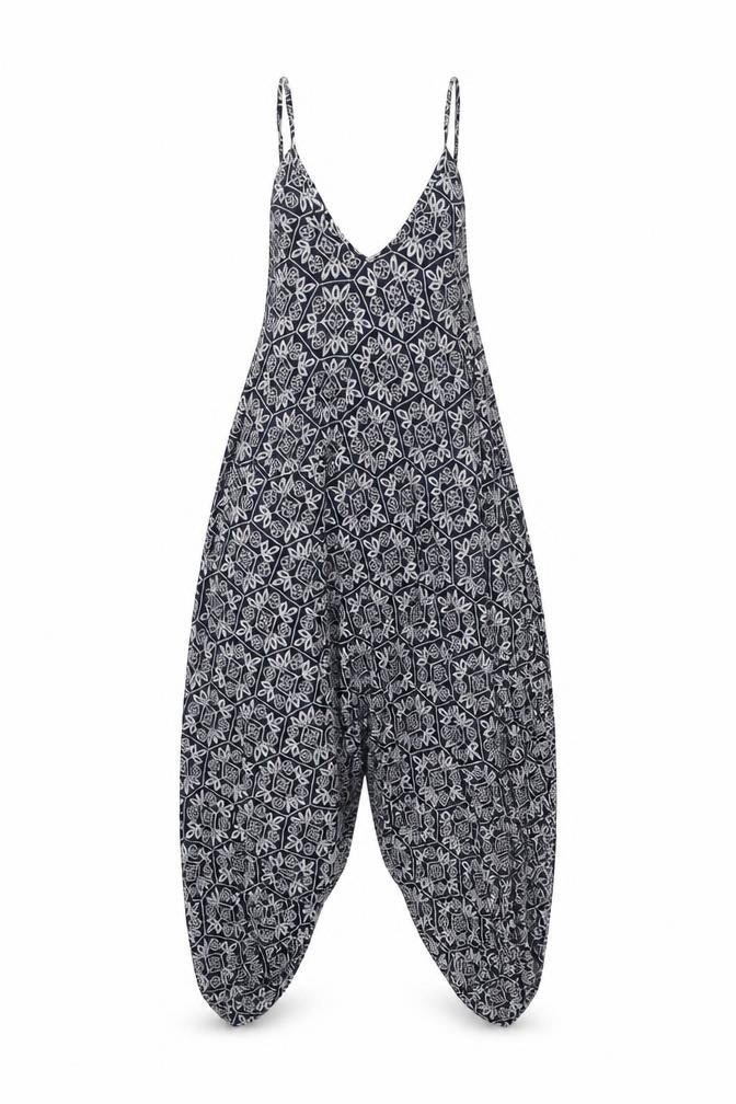 New Look Womens Blue Geometric Polyester Jumpsuit One-Piece Size 6 Pullover