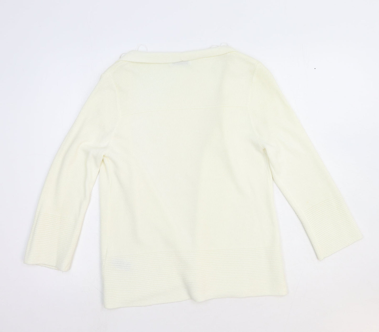 Marks and Spencer Womens White V-Neck Acrylic Cardigan Jumper Size 12