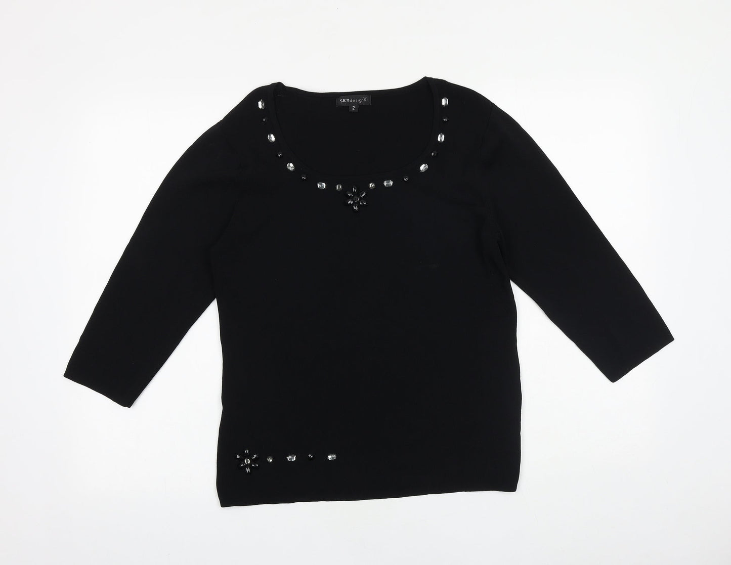 Sky Designs Womens Black Viscose Basic T-Shirt Size 10 Scoop Neck