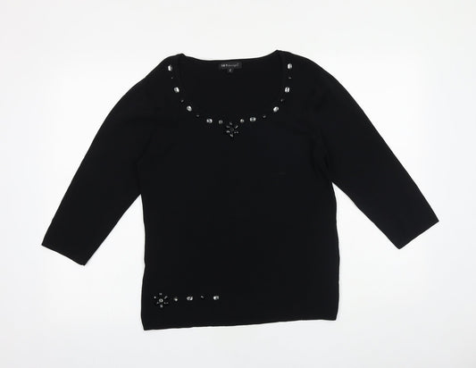 Sky Designs Womens Black Viscose Basic T-Shirt Size 10 Scoop Neck