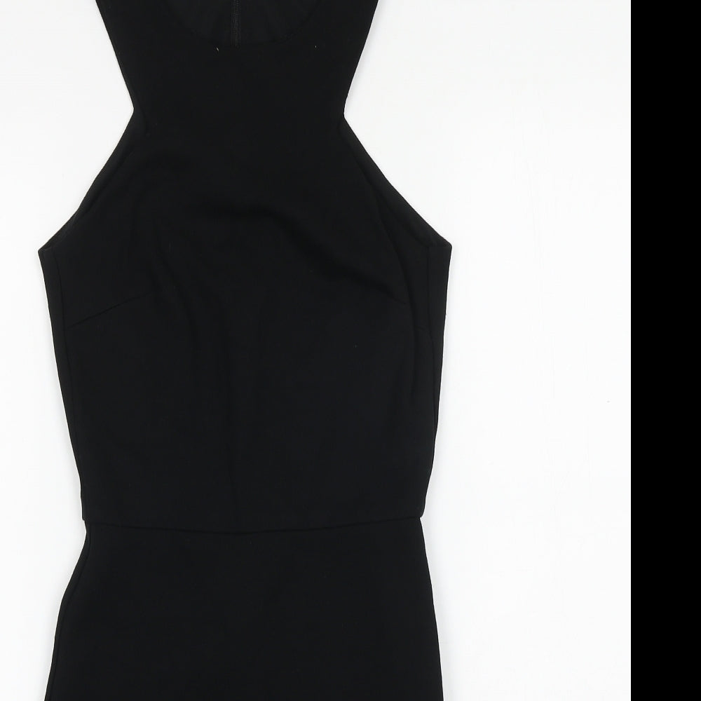 Zara Womens Black Herringbone Viscose Mini Size S Round Neck Zip