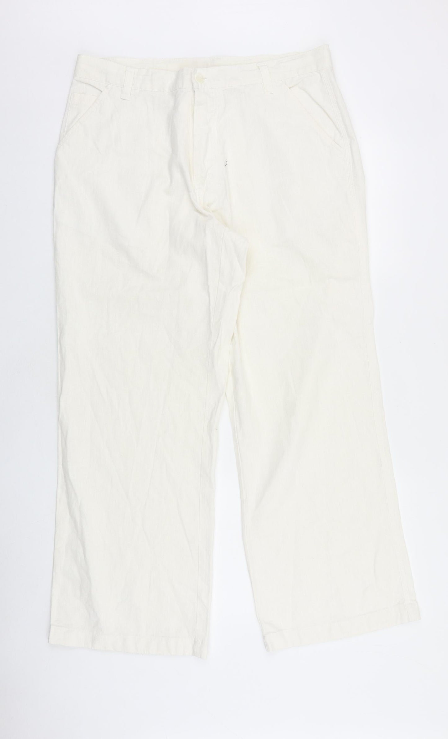 Preworn Womens Ivory Cotton Trousers Size 34 in L30 in Regular Button