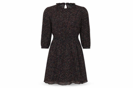 New Look Womens Black Geometric Viscose Fit & Flare Size 10 Round Neck Button