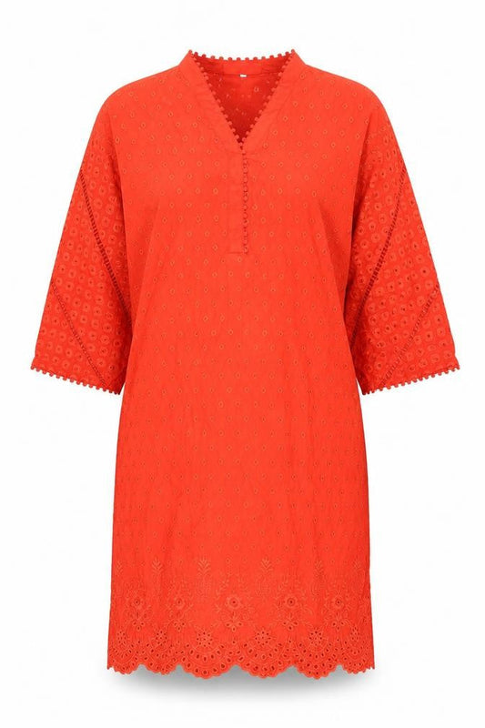 Womens Orange Geometric Acetate Kaftan Size 14 V-Neck Pullover