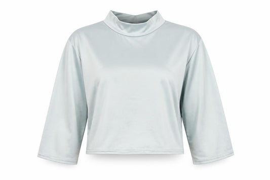 Boohoo Womens Green Polyester Cropped T-Shirt Size 10 Mock Neck