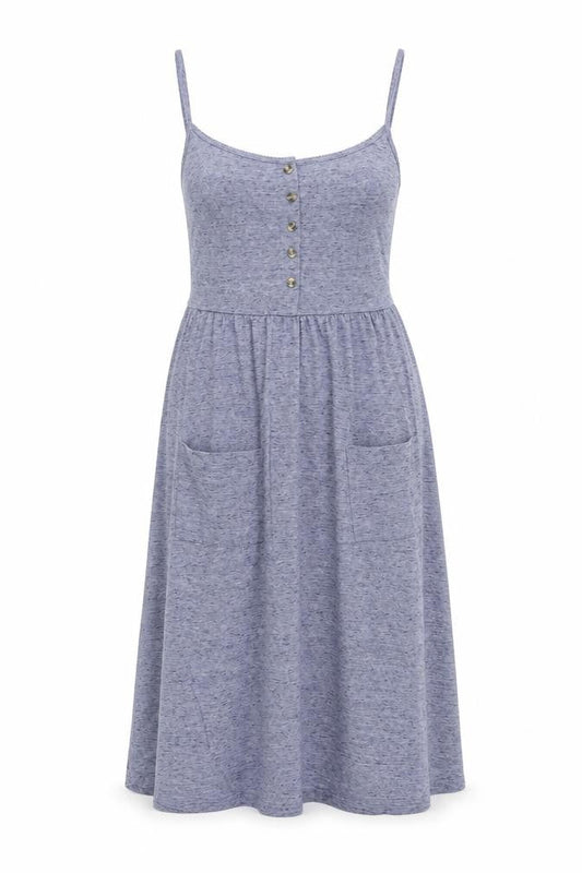 Topshop Womens Blue Cotton Tank Dress Size 6 Scoop Neck Button