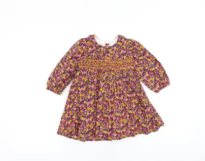 Preloved Matalan Multicoloured Floral 100% Cotton A-Line Size 12-18 Months Round Neck Button - Front