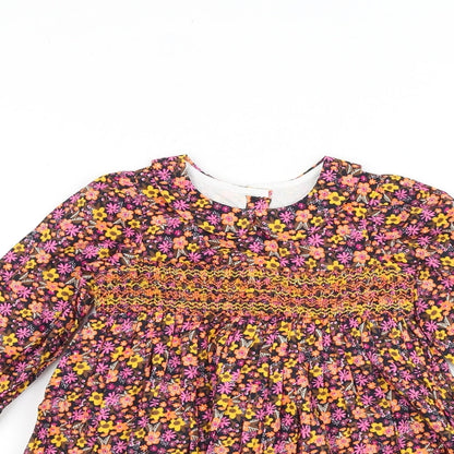 Preloved Matalan Multicoloured Floral 100% Cotton A-Line Size 12-18 Months Round Neck Button - Detail