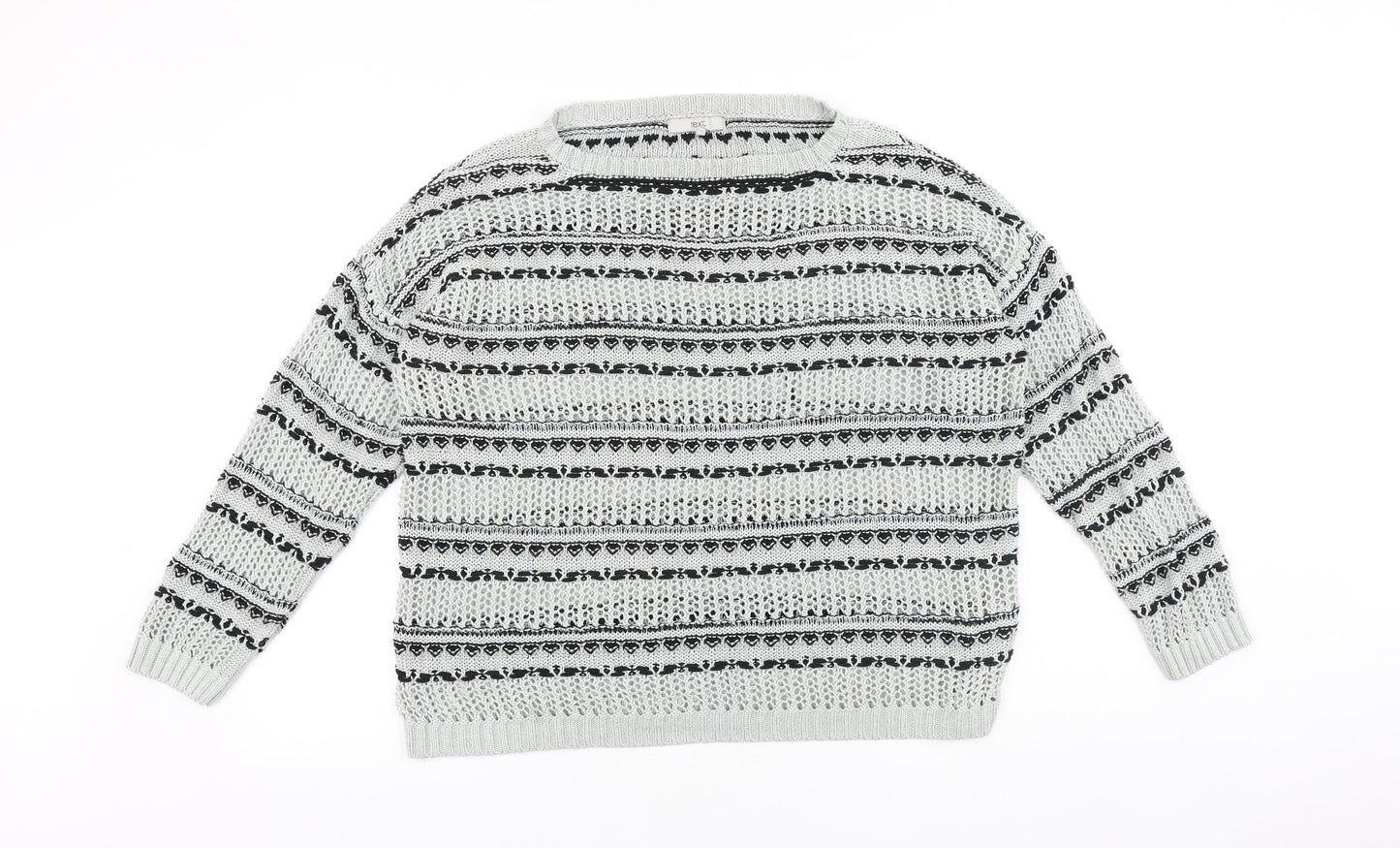 NEXT Womens Grey Round Neck Striped Acrylic Pullover Jumper Size 14