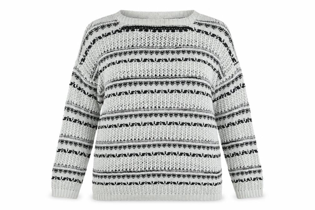 NEXT Womens Grey Round Neck Striped Acrylic Pullover Jumper Size 14