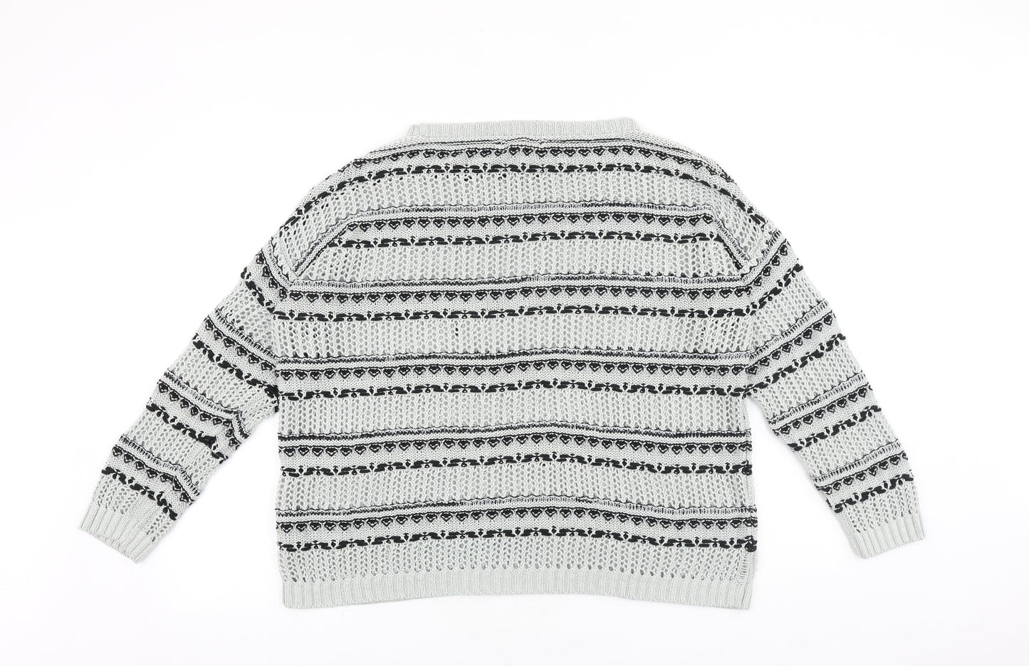 NEXT Womens Grey Round Neck Striped Acrylic Pullover Jumper Size 14