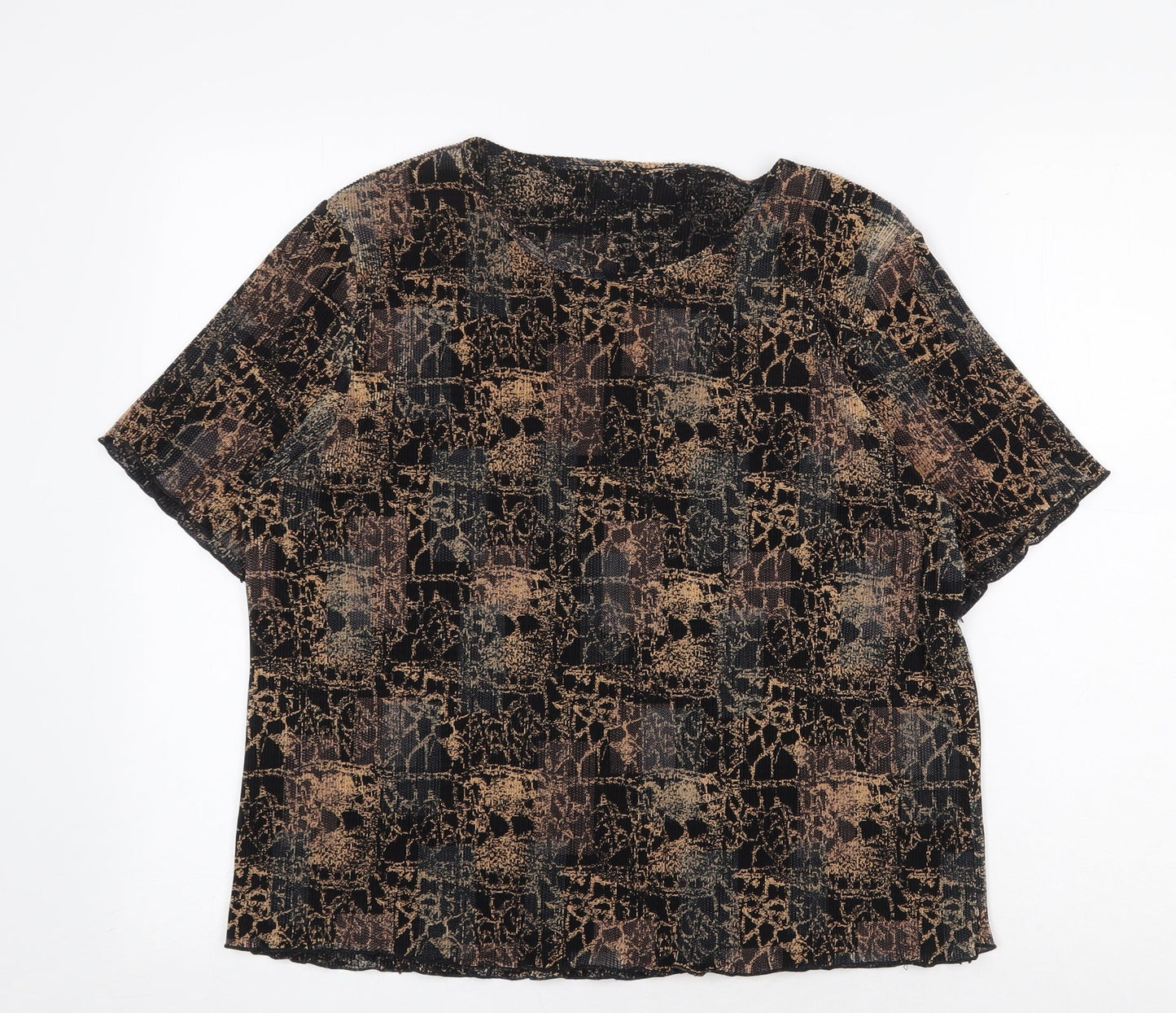 Preworn Womens Black Geometric Polyester Basic T-Shirt Size M Round Neck