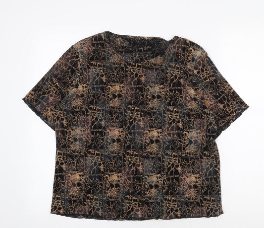 Preworn Womens Black Geometric Polyester Basic T-Shirt Size M Round Neck