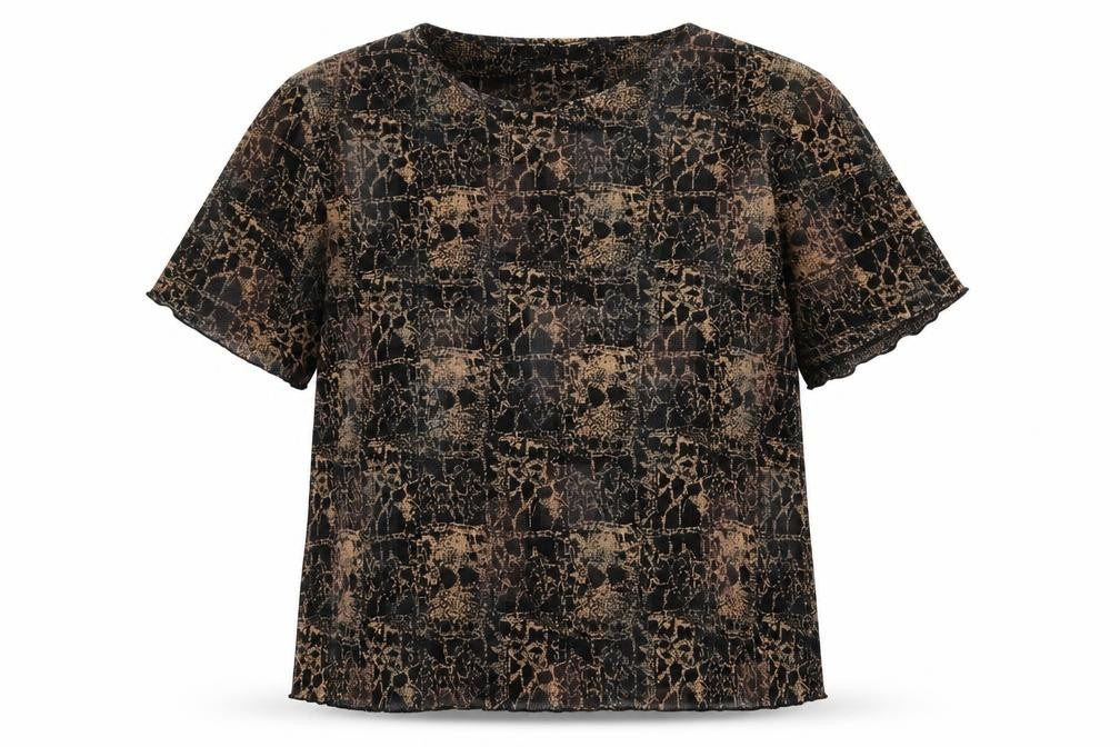 Preworn Womens Black Geometric Polyester Basic T-Shirt Size M Round Neck