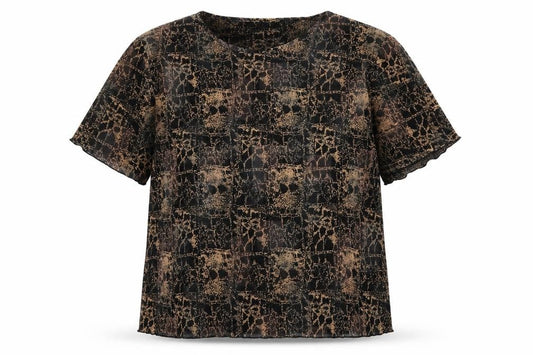 Preworn Womens Black Geometric Polyester Basic T-Shirt Size M Round Neck