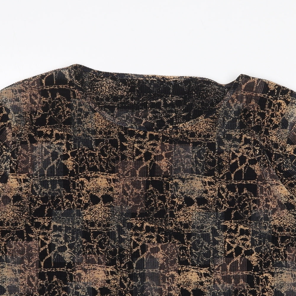 Preworn Womens Black Geometric Polyester Basic T-Shirt Size M Round Neck