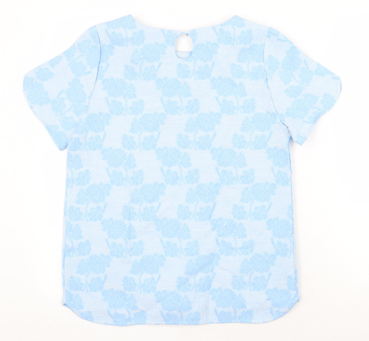 Zanzara Womens Blue Floral Cotton Basic T-Shirt Size XS Round Neck