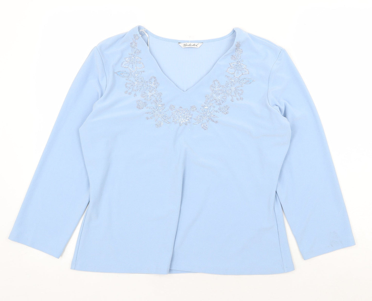 Berketex Womens Blue Polyester Basic Blouse Size 16 V-Neck