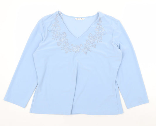 Berketex Womens Blue Polyester Basic Blouse Size 16 V-Neck