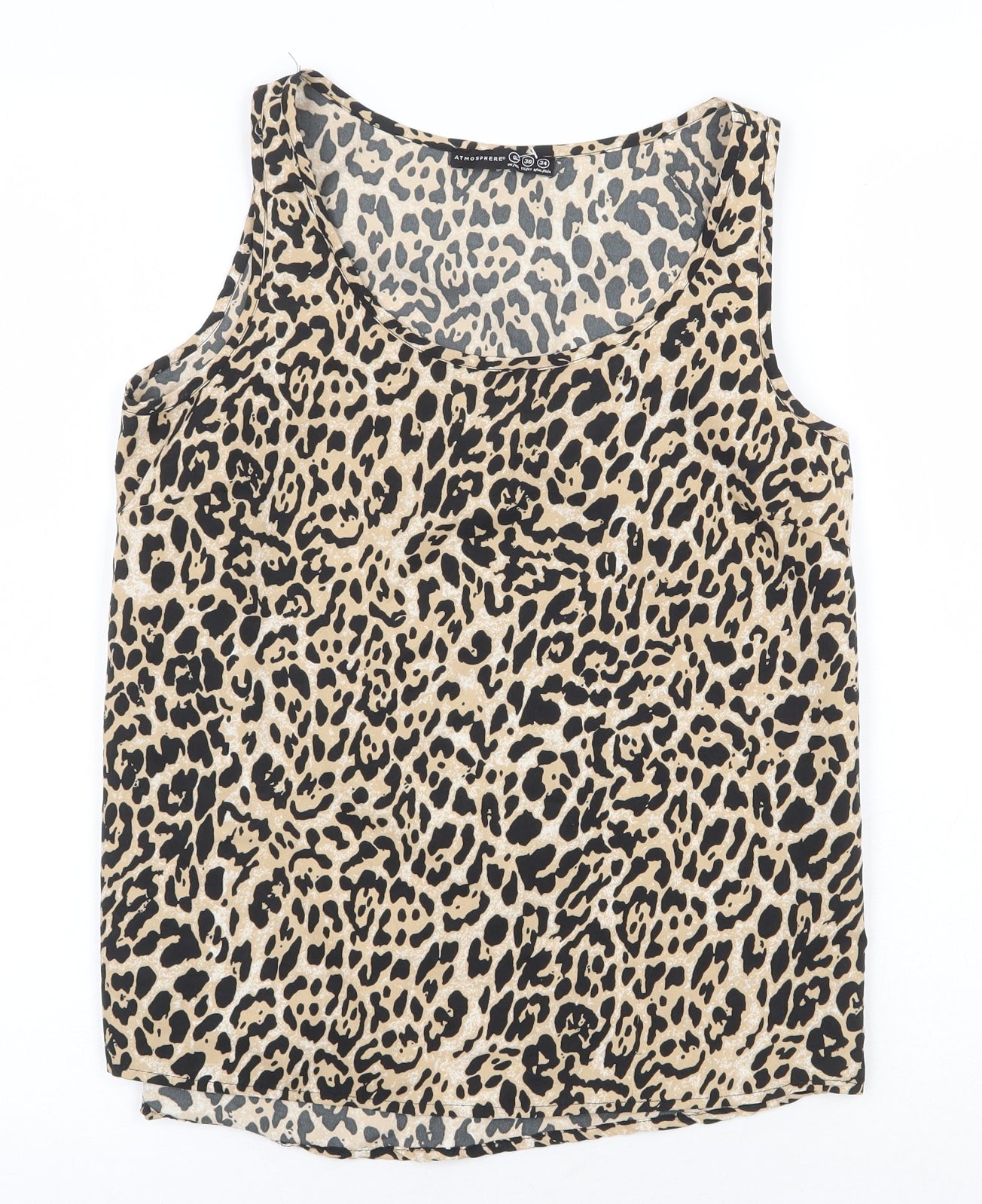 Atmosphere Womens Beige Animal Print Polyester Basic Tank Size 8 Scoop Neck - Leopard Pattern