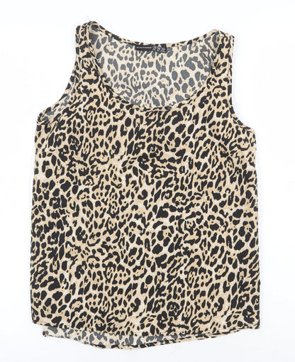 Atmosphere Womens Beige Animal Print Polyester Basic Tank Size 8 Scoop Neck - Leopard Pattern