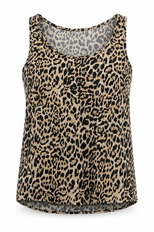 Atmosphere Womens Beige Animal Print Polyester Basic Tank Size 8 Scoop Neck - Leopard Pattern