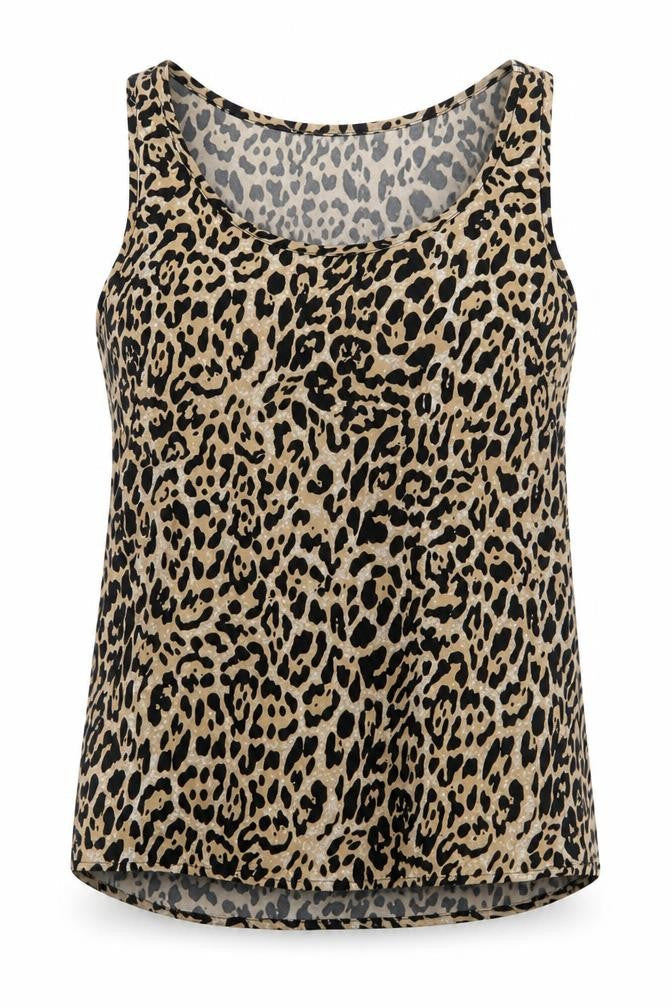 Atmosphere Womens Beige Animal Print Polyester Basic Tank Size 8 Scoop Neck - Leopard Pattern