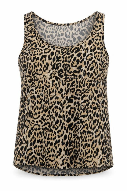 Atmosphere Womens Beige Animal Print Polyester Basic Tank Size 8 Scoop Neck - Leopard Pattern