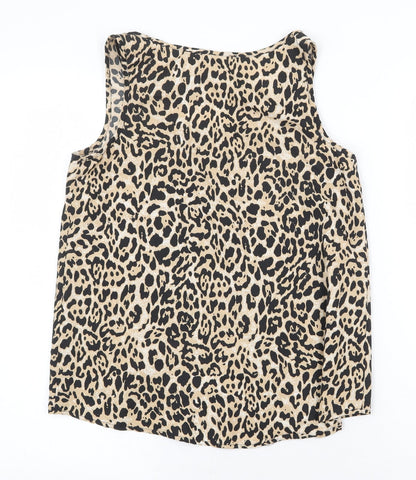 Atmosphere Womens Beige Animal Print Polyester Basic Tank Size 8 Scoop Neck - Leopard Pattern