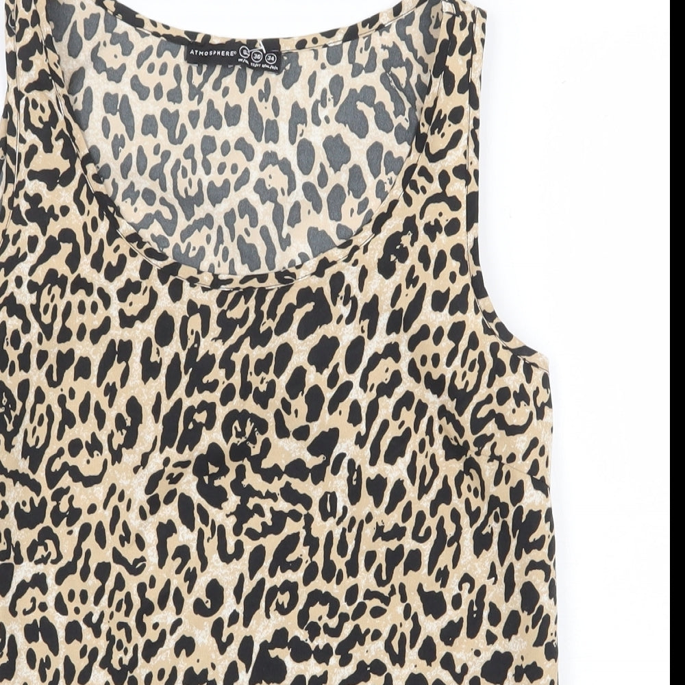 Atmosphere Womens Beige Animal Print Polyester Basic Tank Size 8 Scoop Neck - Leopard Pattern