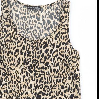 Atmosphere Womens Beige Animal Print Polyester Basic Tank Size 8 Scoop Neck - Leopard Pattern