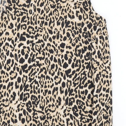Atmosphere Womens Beige Animal Print Polyester Basic Tank Size 8 Scoop Neck - Leopard Pattern