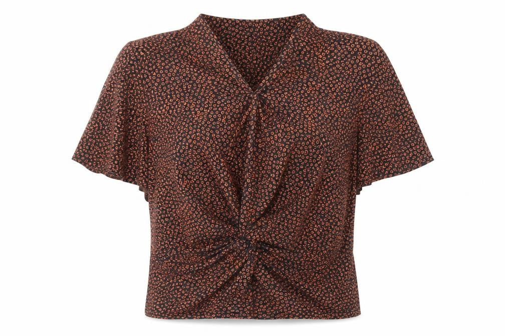 Marks & Spencer Womens Orange Geometric Polyester Basic Blouse Size 6 V-Neck
