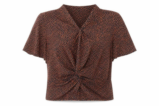 Marks and Spencer Womens Orange Geometric Polyester Basic Blouse Size 6 V-Neck