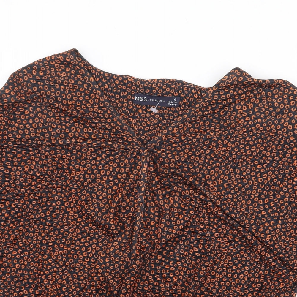 Marks & Spencer Womens Orange Geometric Polyester Basic Blouse Size 6 V-Neck