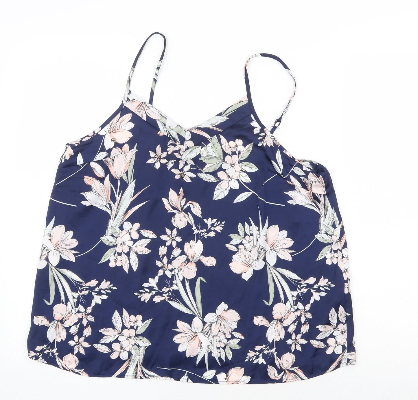Love to Lounge Womens Blue Floral Polyester Basic Tank Size M V-Neck
