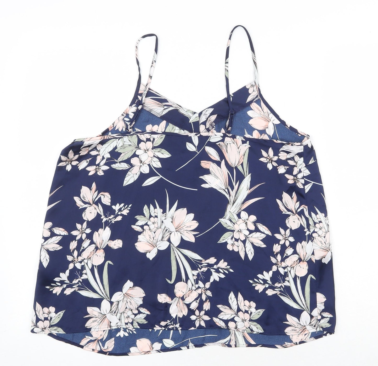 Love to Lounge Womens Blue Floral Polyester Basic Tank Size M V-Neck