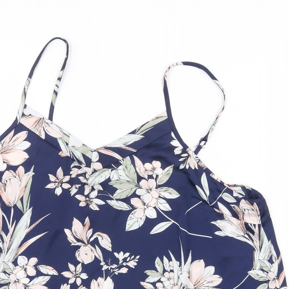 Love to Lounge Womens Blue Floral Polyester Basic Tank Size M V-Neck