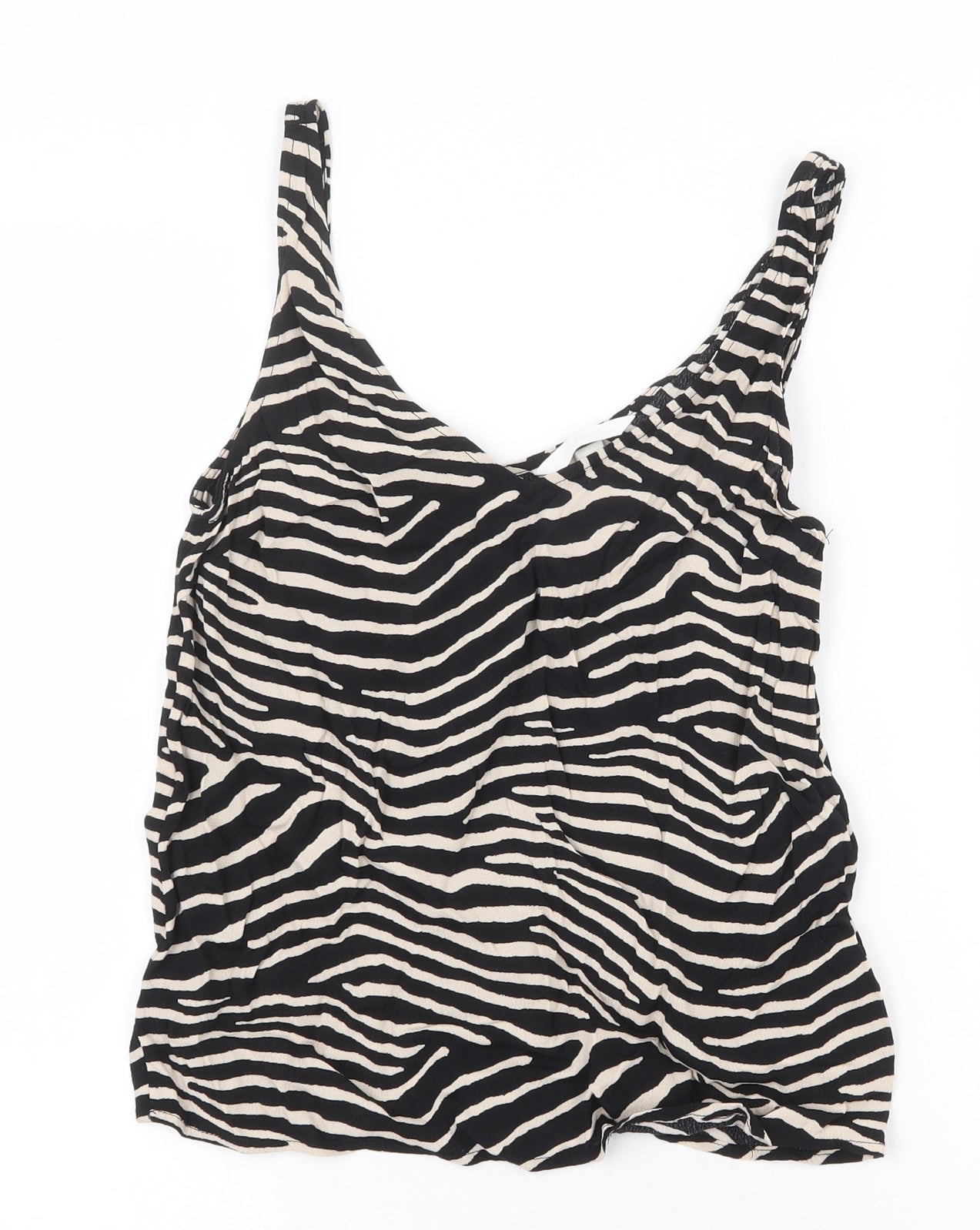 H&M Womens Black Animal Print Viscose Basic Tank Size 4 V-Neck - Zebra Pattern