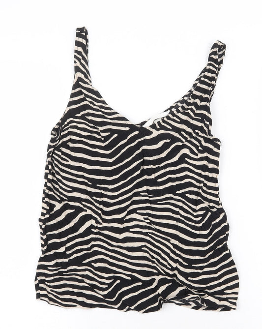 H&M Womens Black Animal Print Viscose Basic Tank Size 4 V-Neck - Zebra Pattern