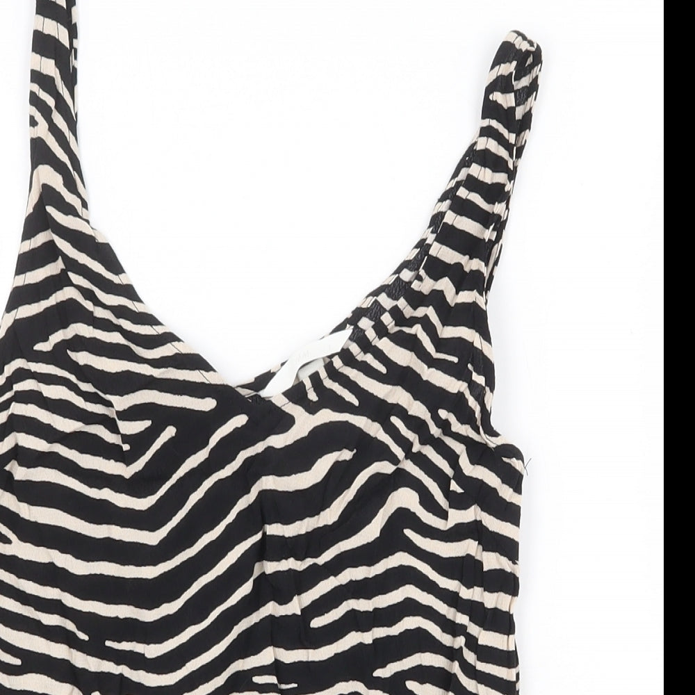 H&M Womens Black Animal Print Viscose Basic Tank Size 4 V-Neck - Zebra Pattern