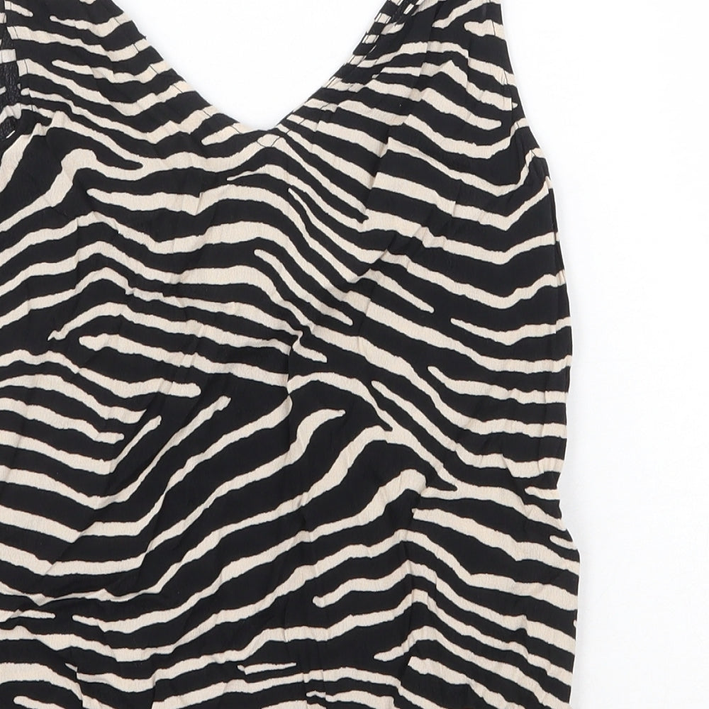 H&M Womens Black Animal Print Viscose Basic Tank Size 4 V-Neck - Zebra Pattern