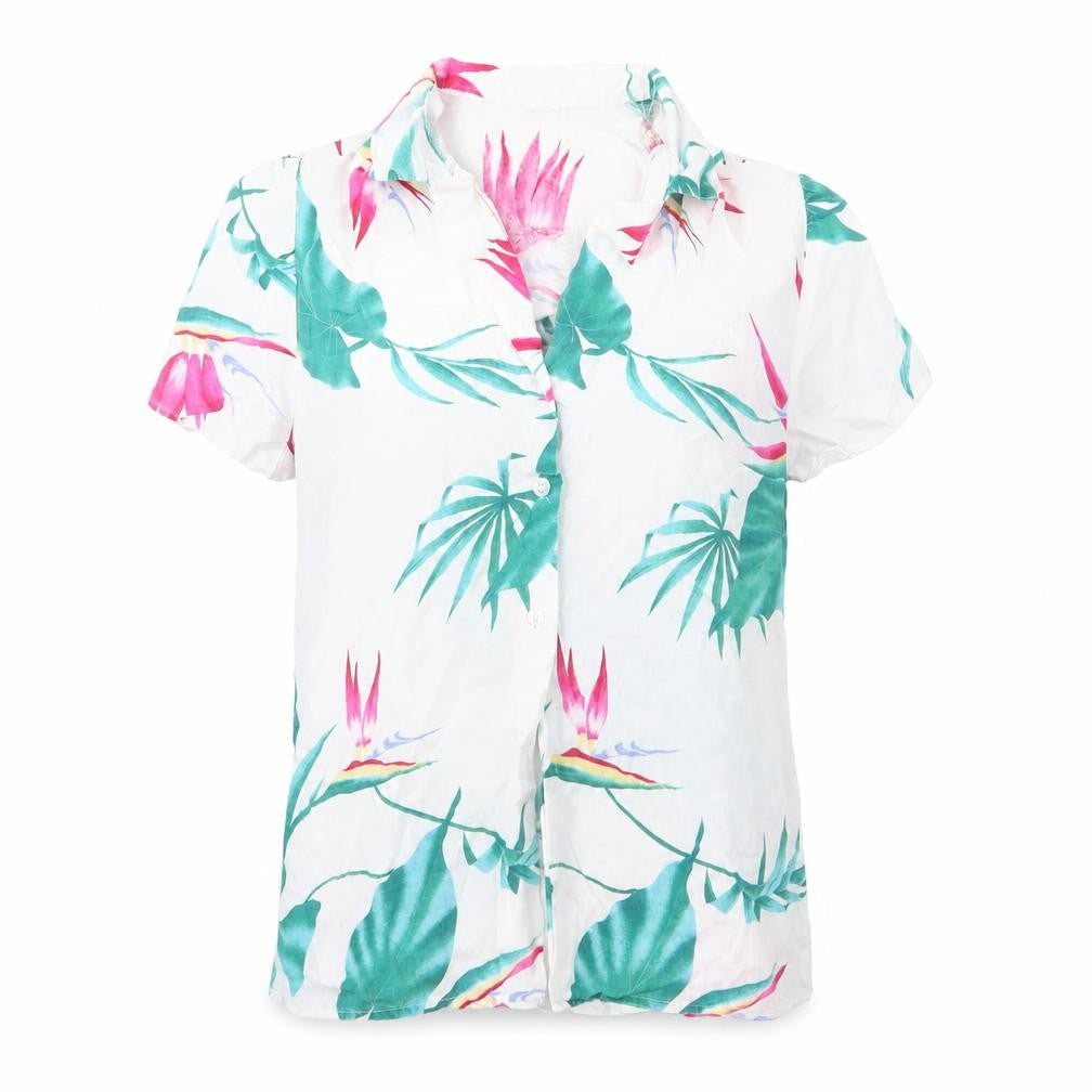 Preworn Womens White Geometric Polyester Basic Button-Up Size S Collared - Leaf Print