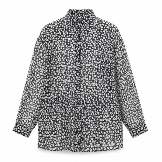 H&M Womens Black Geometric Polyester Shirt Dress Size 6 Collared Button